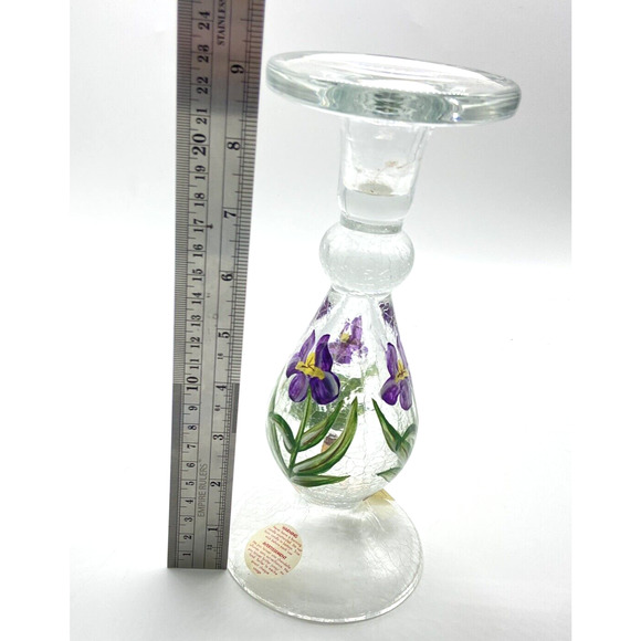 Vintage Fifth Avenue Crystal taper to 3" Candle Holder Romania Iris Flower 9" - Picture 9 of 10